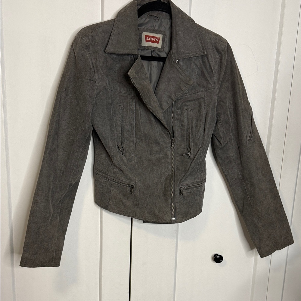 Levi's Small Genuine Leather Charcoal Grey Bomber  Jacket Vintage